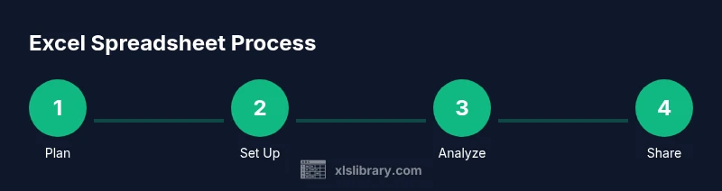 Process diagram showing four steps to build an Excel spreadsheet