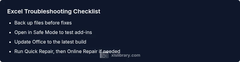 Checklist infographic for Excel troubleshooting