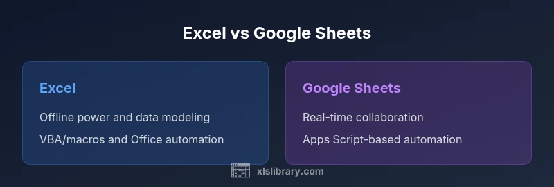 Two-column comparison of Excel vs Google Sheets features