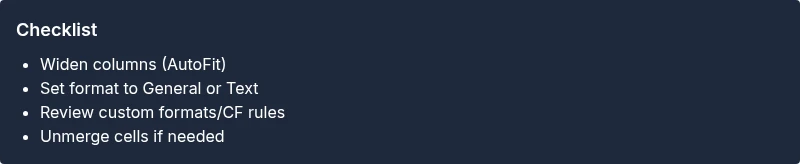 Tailwind checklist for fixing Excel displaying ###