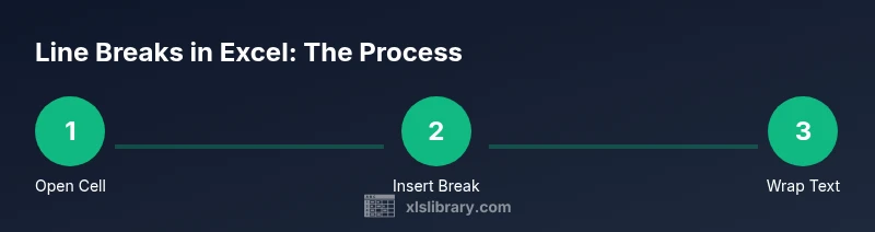 Infographic showing steps to insert line breaks in Excel cells