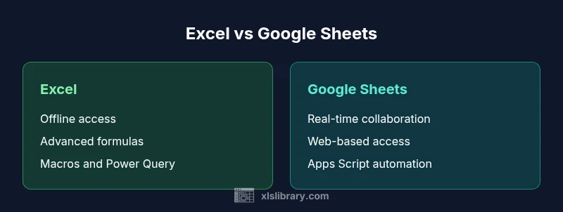 Comparison infographic showing Excel vs Google Sheets strengths