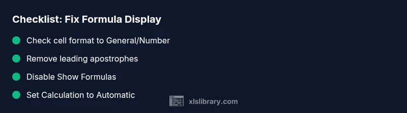 Checklist for fixing Excel showing formulas instead of values