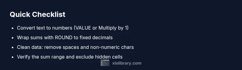 Checklist infographic for fixing incorrect sums in Excel