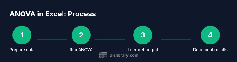 Process infographic showing steps to perform ANOVA in Excel