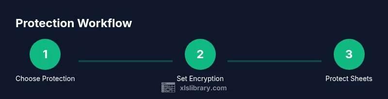 Diagram showing a three-step process: choose protection, set encryption, protect sheets