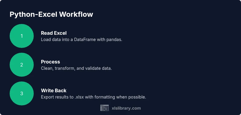 Process infographic showing Python-Excel workflow