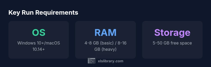 Infographic with OS, RAM, and storage guidelines for running Excel