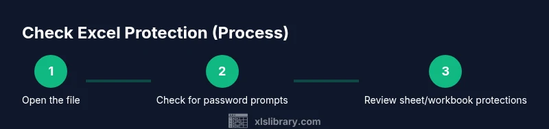 Infographic showing a 3-step process to check Excel password protection
