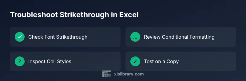 Checklist infographic showing steps to fix strikethrough in Excel